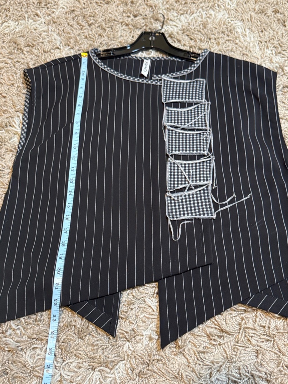 NWT XIAO Black Boxy Pinstripe Pullover with Gingham Applique size Small - Picture 11 of 13